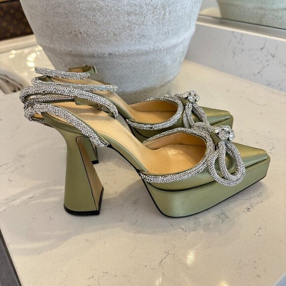 MACH & MACH Double Bow Satin Platform Pump in Pistachio Size 8US / 38EU - Picture 7 of 14